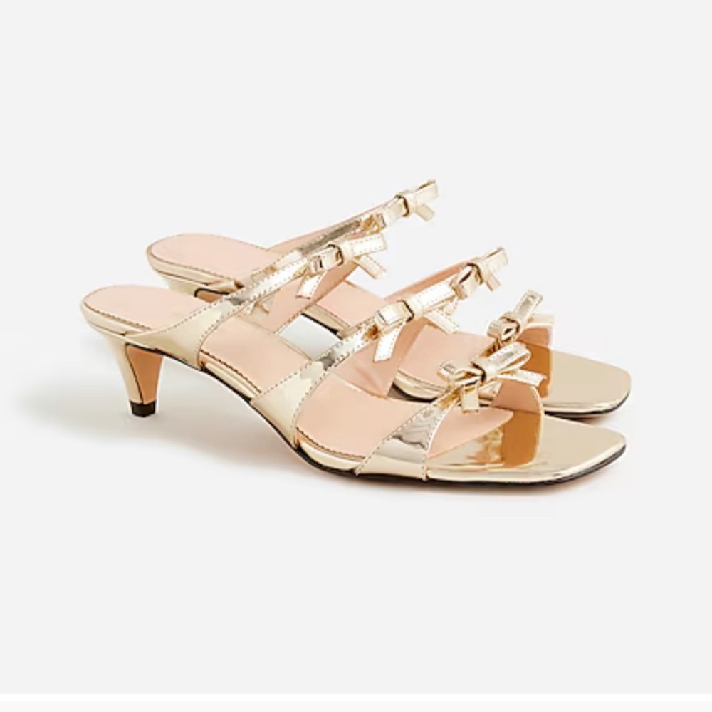NWT J. Crew Metallic Triple Strap Bow Kitten Heel Sandal Size 8